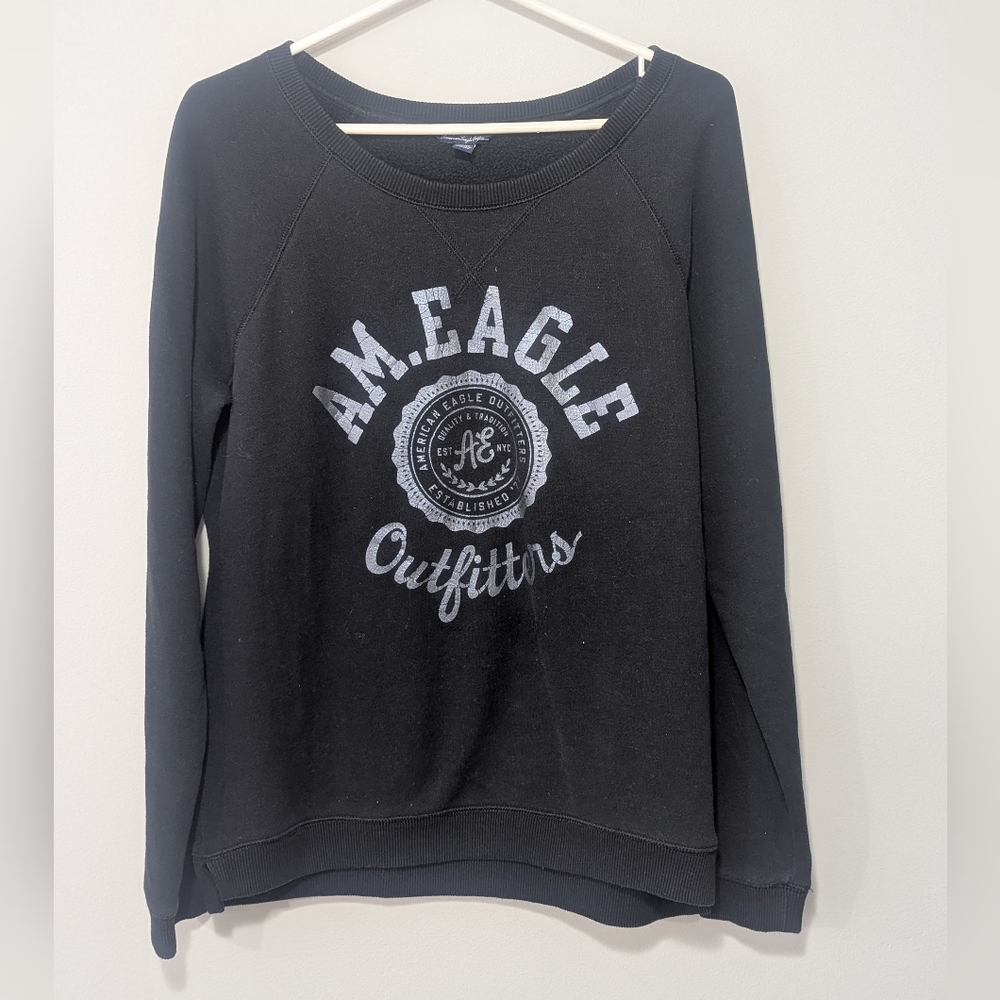AMERICAN EAGLE Sweatshirt Crew Women's Size Large Black Metallic Logo